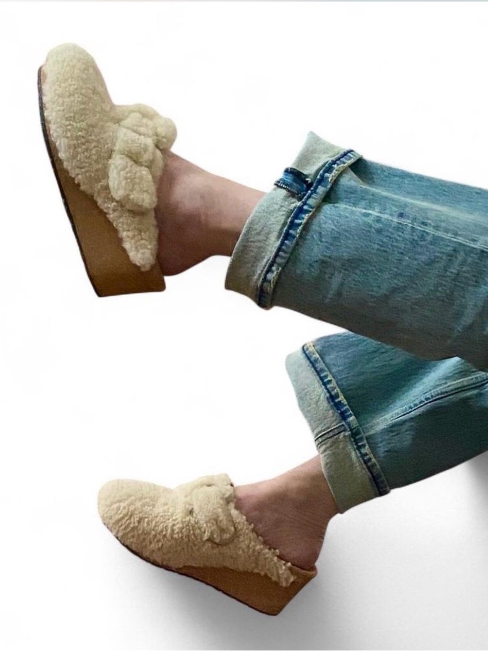 papillio fanny shearling teddy clog cream